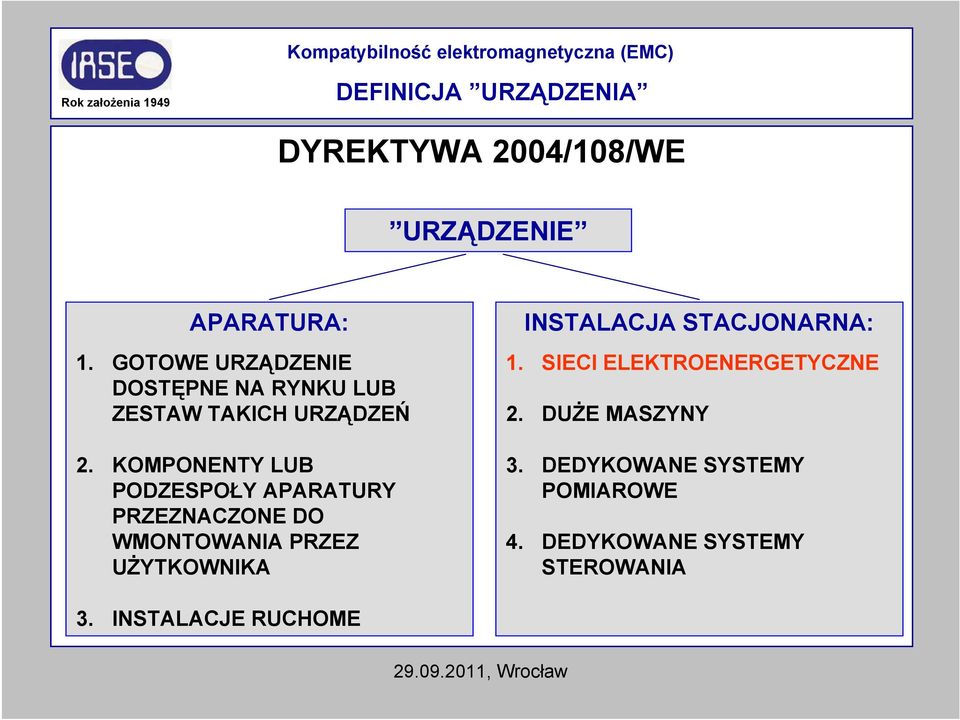 KOMPONENTY LUB PODZESPOŁY APARATURY PRZEZNACZONE DO WMONTOWANIA PRZEZ UŻYTKOWNIKA INSTALACJA