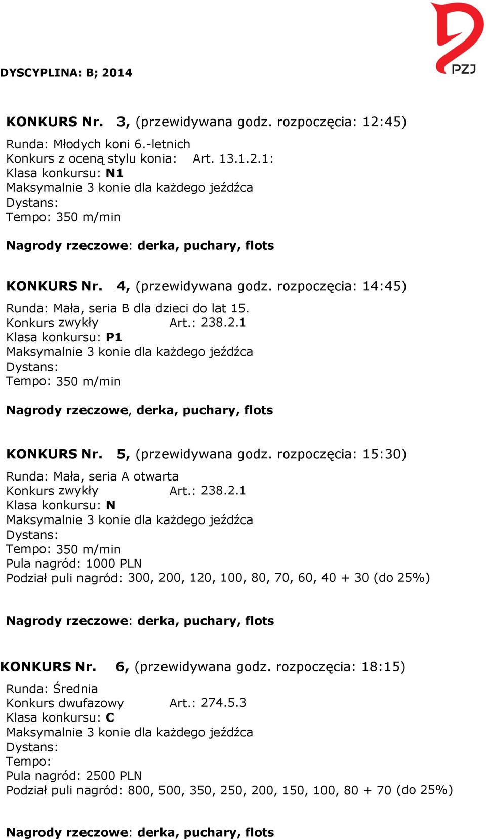 rozpoczęcia: 15:30) Runda: Mała, seria A otwarta Konkurs zwykły Art.: 23