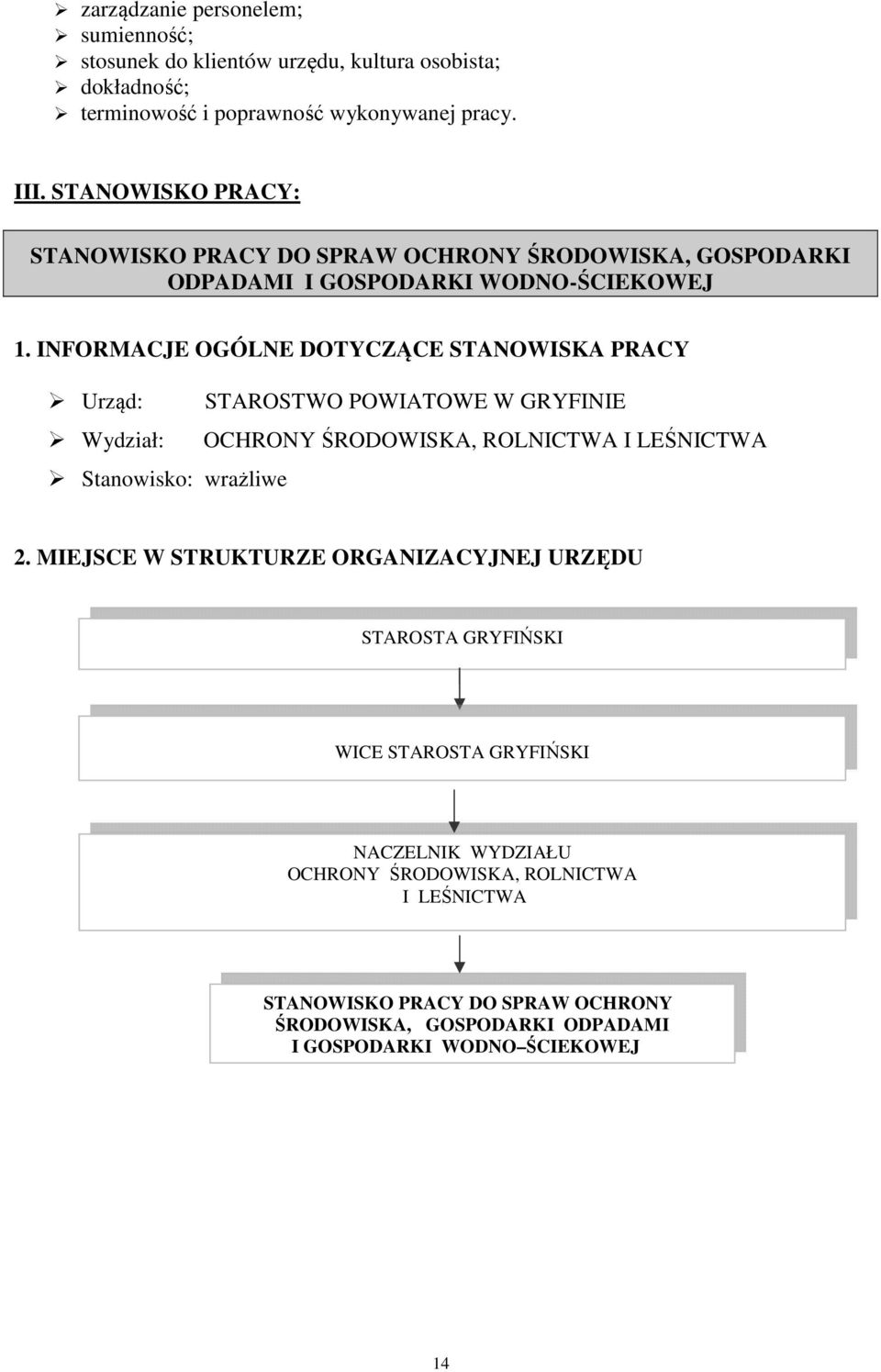 INFORMACJE OGÓLNE DOTYCZĄCE STANOWISKA PRACY Urząd: STAROSTWO POWIATOWE W GRYFINIE Wydział: OCHRONY ŚRODOWISKA, ROLNICTWA I LEŚNICTWA Stanowisko: wrażliwe 2.