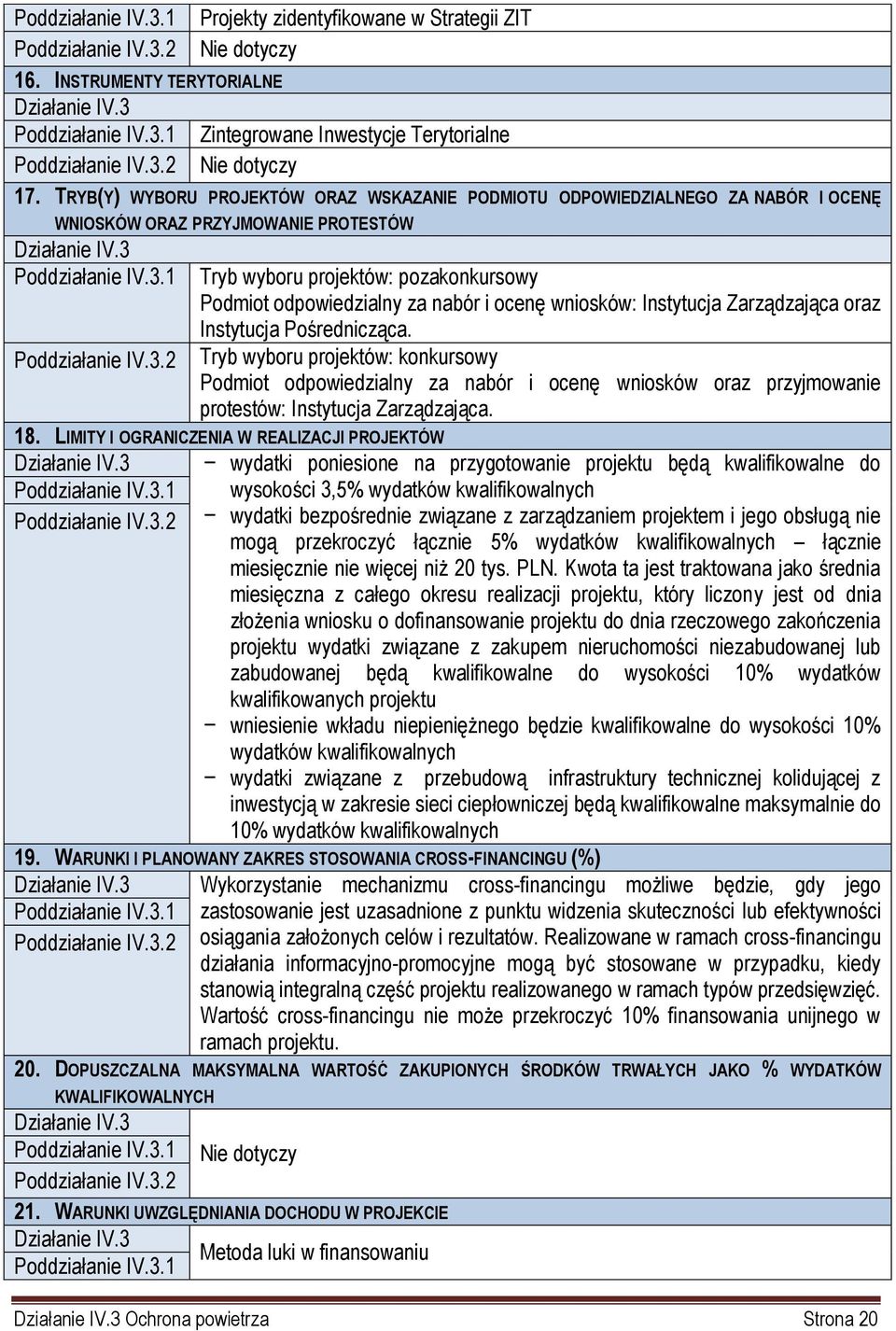 Poddziałanie IV.3.1 Poddziałanie IV.3.2 Tryb wyboru projektów: pozakonkursowy Podmiot odpowiedzialny za nabór i ocenę wniosków: Instytucja Zarządzająca oraz Instytucja Pośrednicząca.