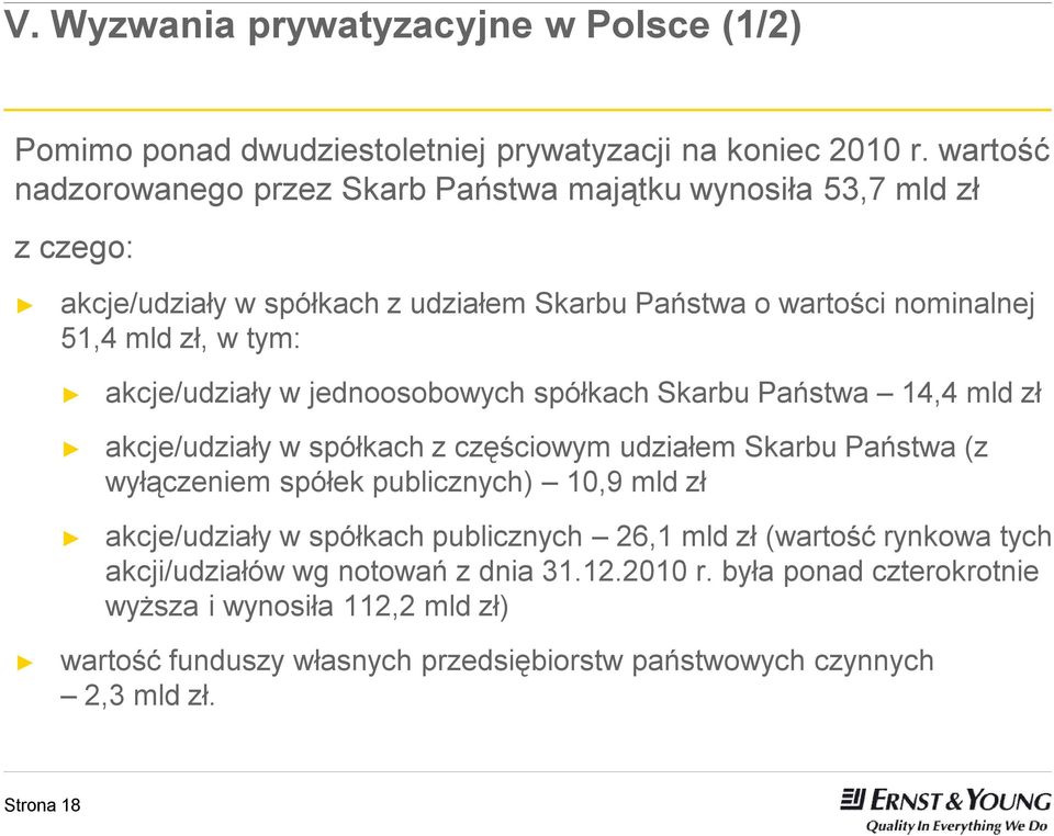 akcje/udziały w jednoosobowych spółkach Skarbu Państwa 14,4 mld zł akcje/udziały w spółkach z częściowym udziałem Skarbu Państwa (z wyłączeniem spółek publicznych) 10,9 mld zł