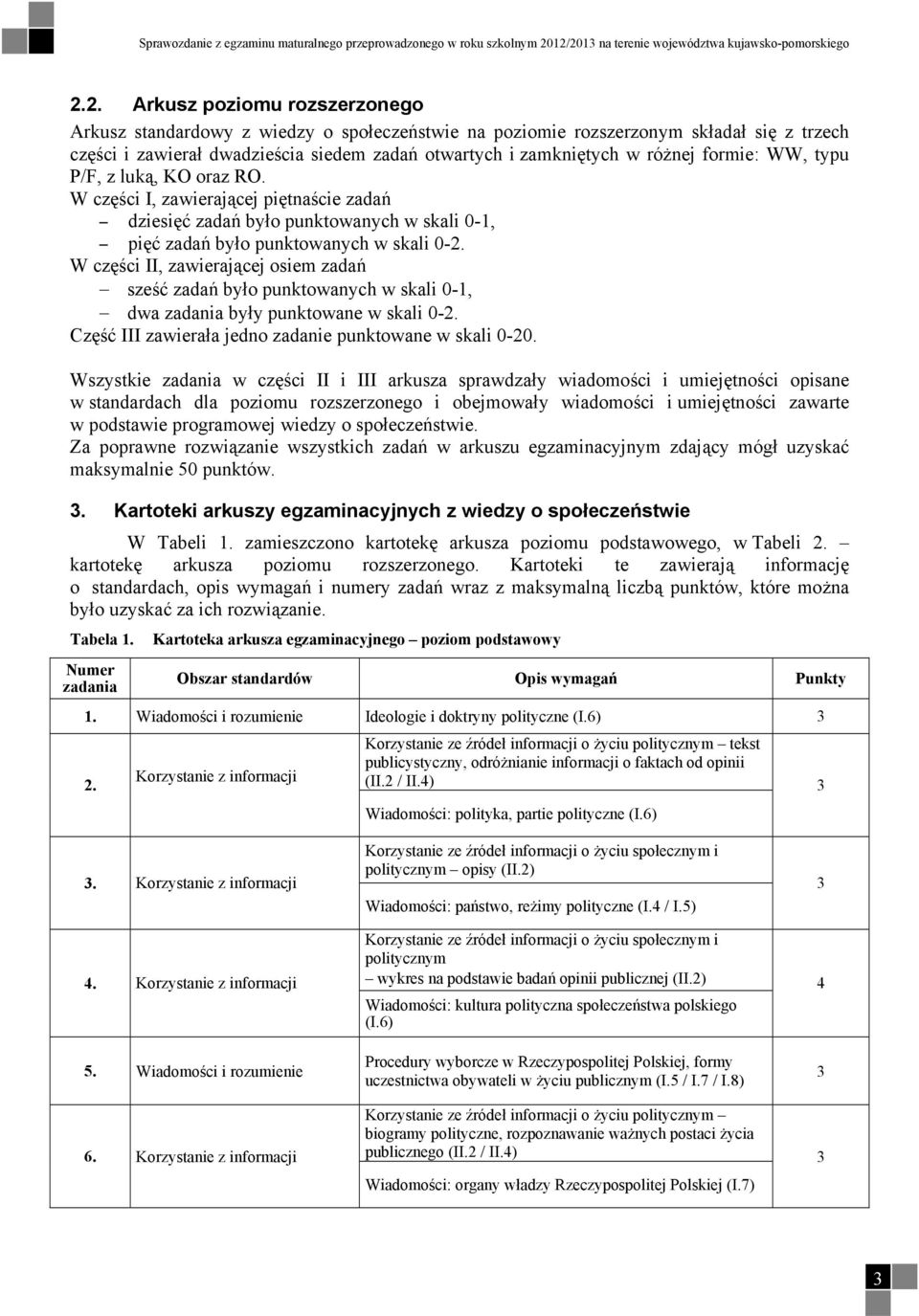 formie: WW, typu P/F, z luką, KO oraz RO. W części I, zawierającej piętnaście zadań dziesięć zadań było punktowanych w skali 0-, pięć zadań było punktowanych w skali 0-.