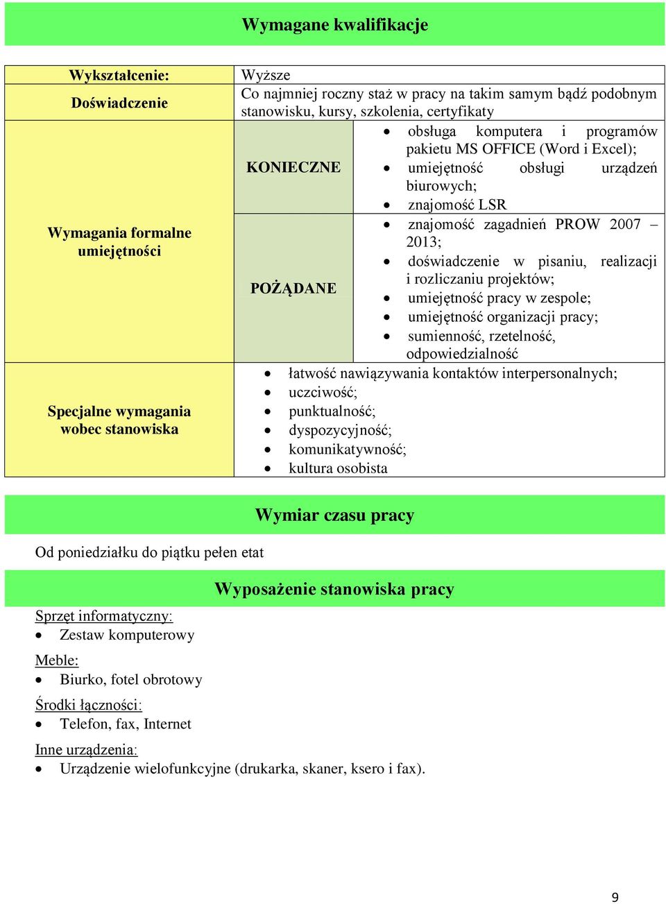 doświadczenie w pisaniu, realizacji POŻĄDANE i rozliczaniu projektów; umiejętność pracy w zespole; umiejętność organizacji pracy; sumienność, rzetelność, odpowiedzialność łatwość nawiązywania