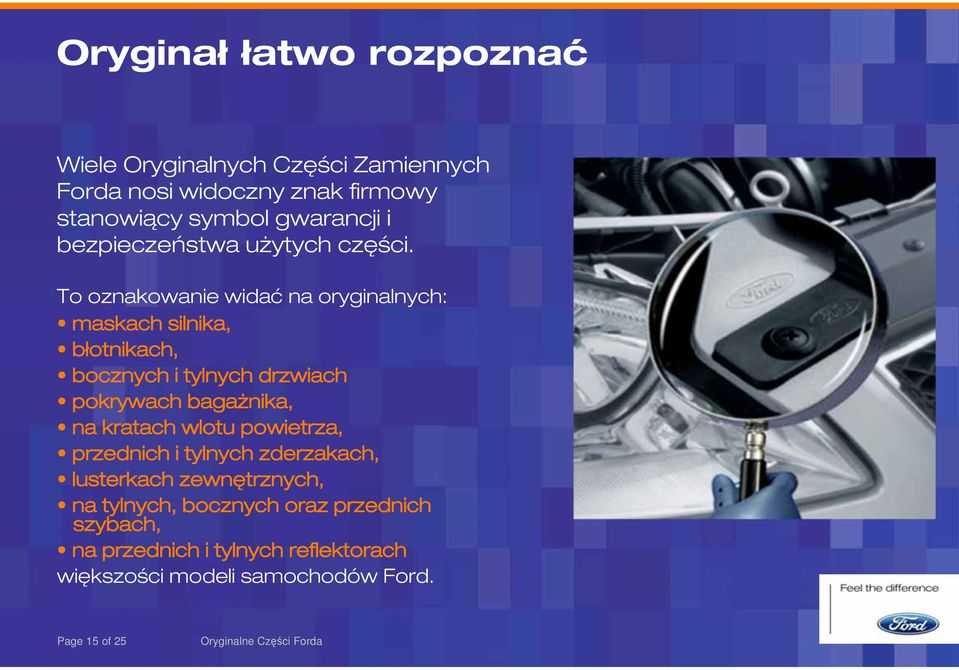 To oznakowanie widać na oryginalnych: maskach silnika, błotnikach, bocznych i tylnych drzwiach pokrywach bagażnika, na