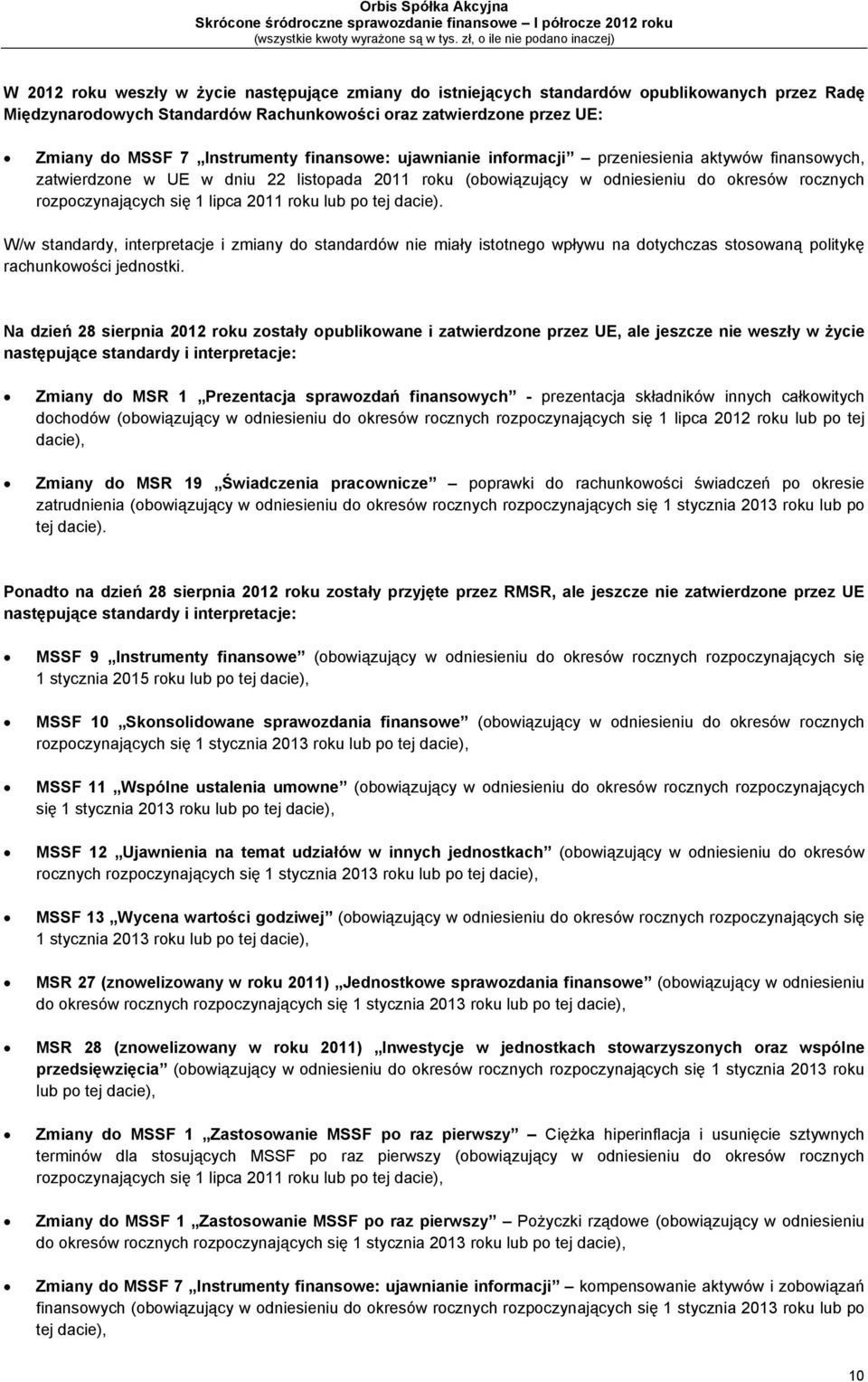 roku lub po tej dacie). W/w standardy, interpretacje i zmiany do standardów nie miały istotnego wpływu na dotychczas stosowaną politykę rachunkowości jednostki.