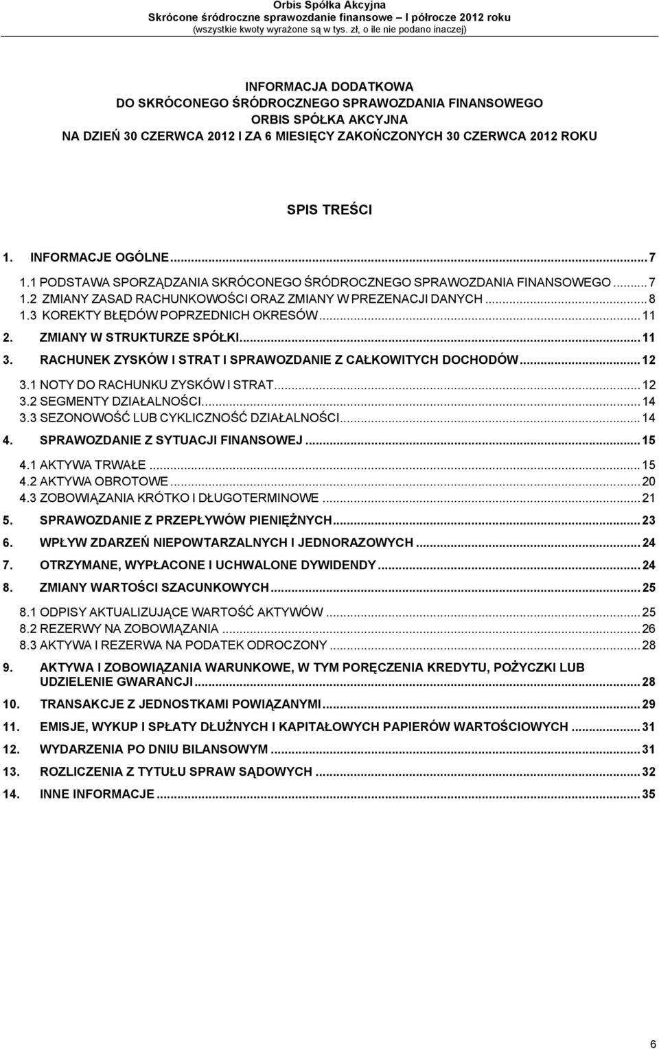 3 KOREKTY BŁĘDÓW POPRZEDNICH OKRESÓW... 11 2. ZMIANY W STRUKTURZE SPÓŁKI... 11 3. RACHUNEK ZYSKÓW I STRAT I SPRAWOZDANIE Z CAŁKOWITYCH DOCHODÓW... 12 3.1 NOTY DO RACHUNKU ZYSKÓW I STRAT... 12 3.2 SEGMENTY DZIAŁALNOŚCI.