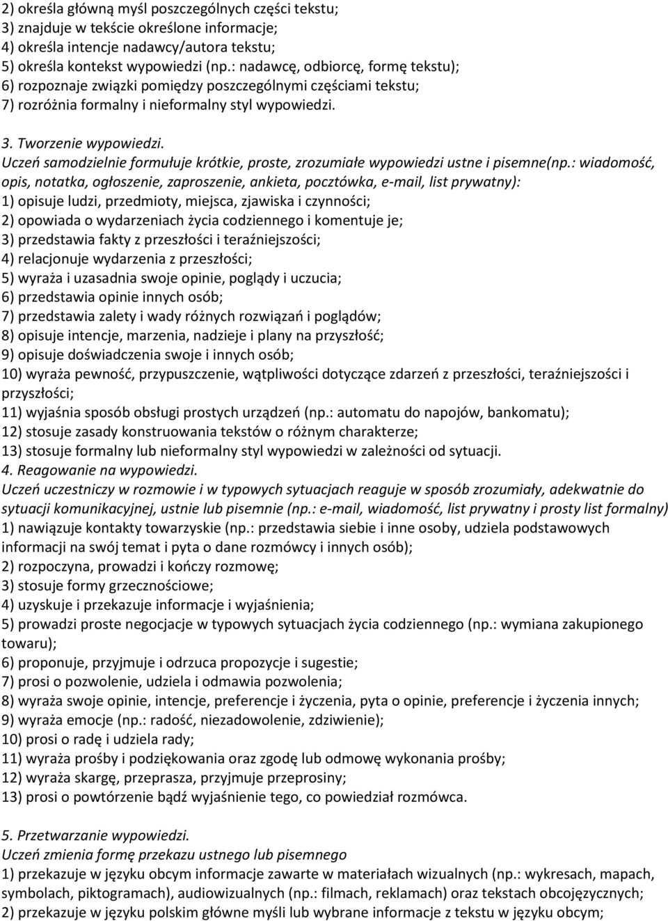 Uczeń samodzielnie formułuje krótkie, proste, zrozumiałe wypowiedzi ustne i pisemne(np.