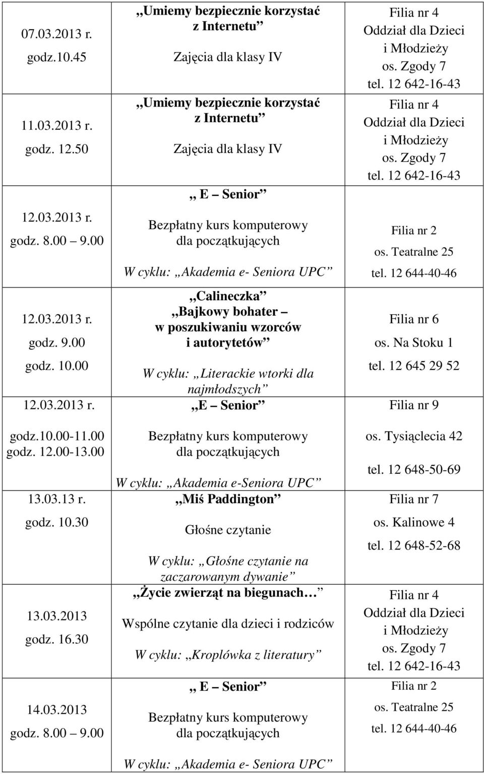 klasy IV Calineczka Bajkowy bohater w poszukiwaniu wzorców i autorytetów W cyklu: Literackie wtorki dla najmłodszych Miś Paddington Głośne