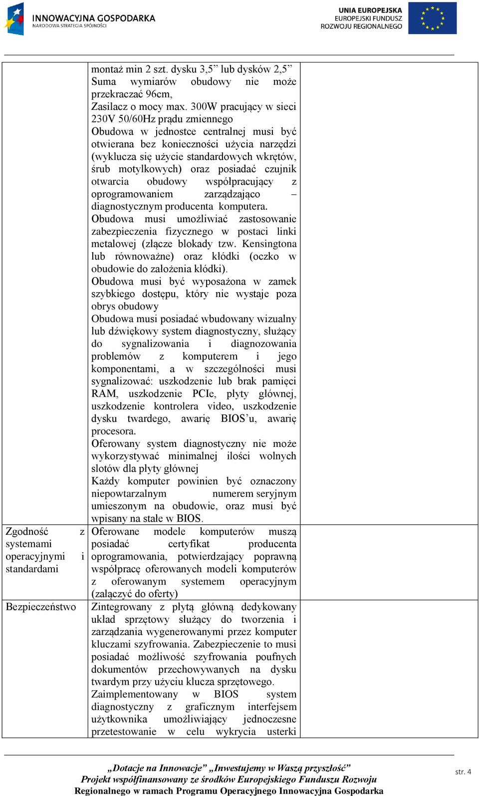 oraz posiadać czujnik otwarcia obudowy współpracujący z oprogramowaniem zarządzająco diagnostycznym producenta komputera.