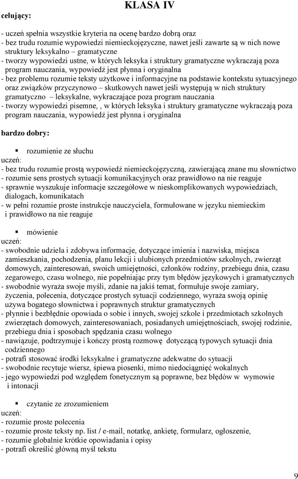 podstawie kontekstu sytuacyjnego oraz związków przyczynowo skutkowych nawet jeśli występują w nich struktury gramatyczno leksykalne, wykraczające poza program nauczania - tworzy wypowiedzi pisemne,,