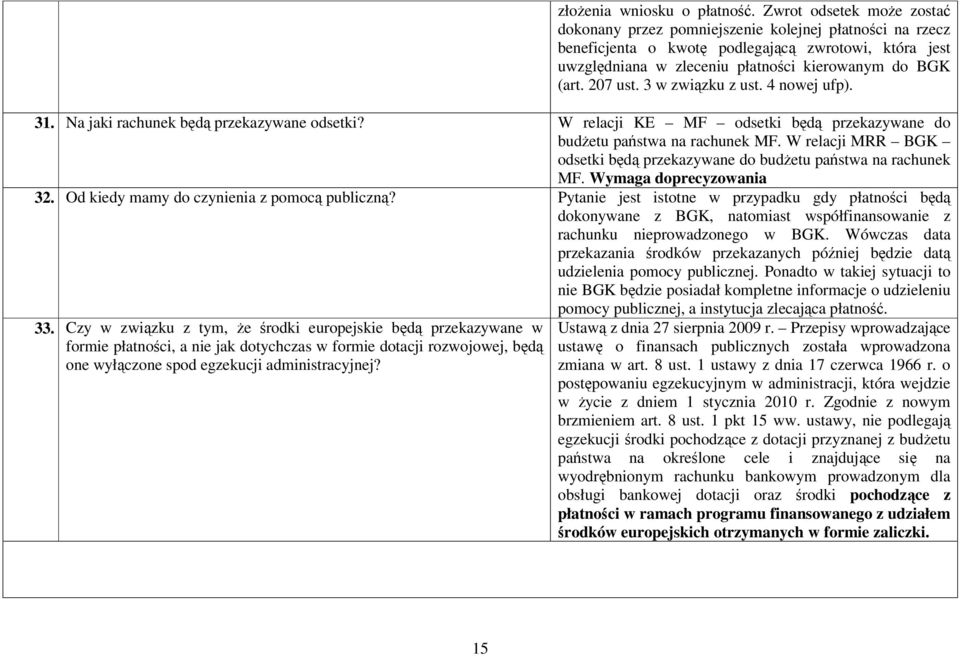 207 ust. 3 w związku z ust. 4 nowej ufp). 31. Na jaki rachunek będą przekazywane odsetki? W relacji KE MF odsetki będą przekazywane do budŝetu państwa na rachunek MF.