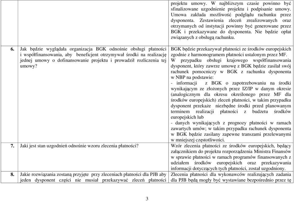 Zestawienia zleceń zrealizowanych oraz otrzymanych od instytucji powinny być generowane przez BGK i przekazywane do dysponenta. Nie będzie opłat związanych z obsługą rachunku.