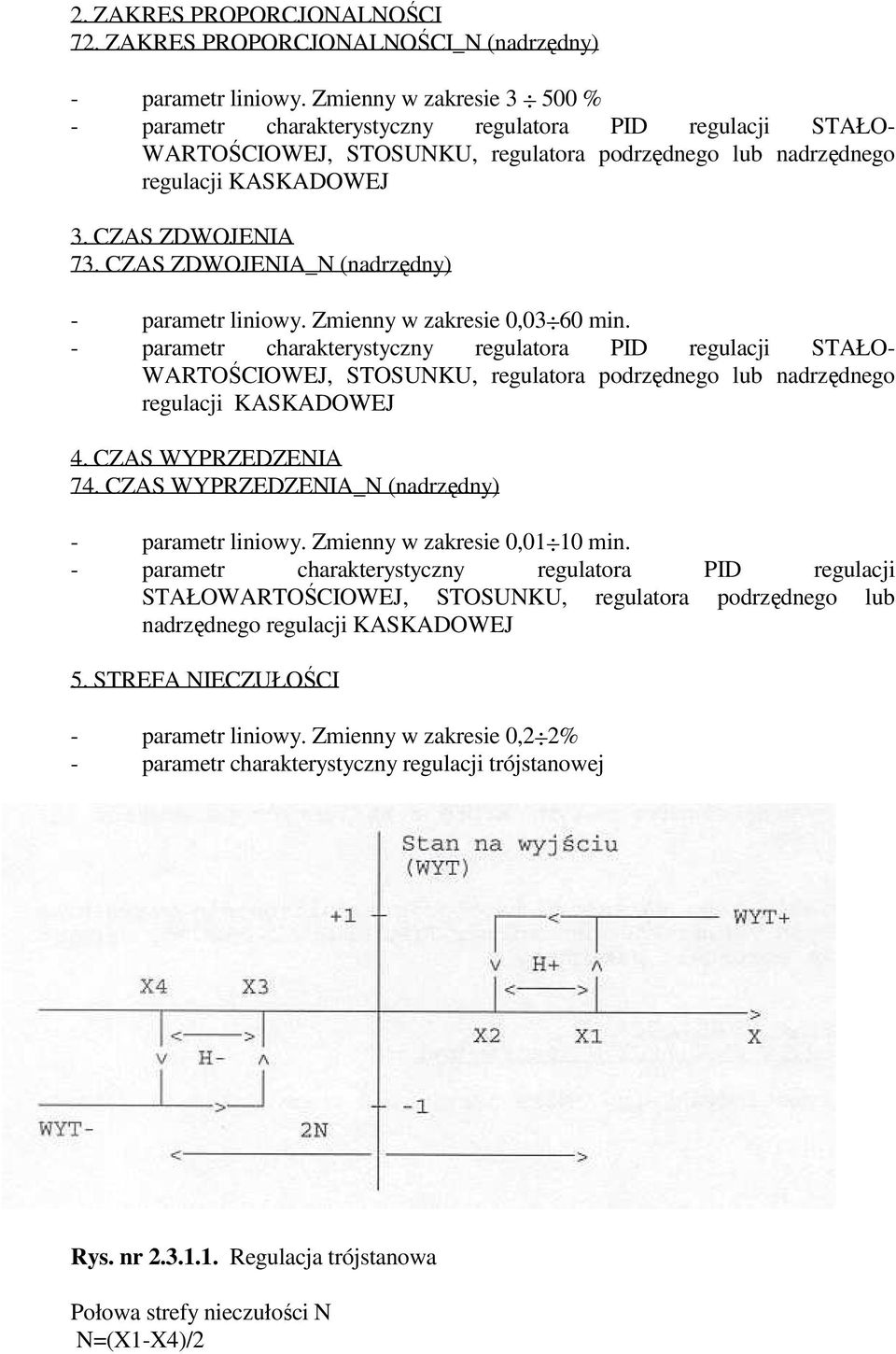 CZAS ZDWOJENIA_N (nadrzędny) - parametr liniowy. Zmienny w zakresie 0,03 60 min.