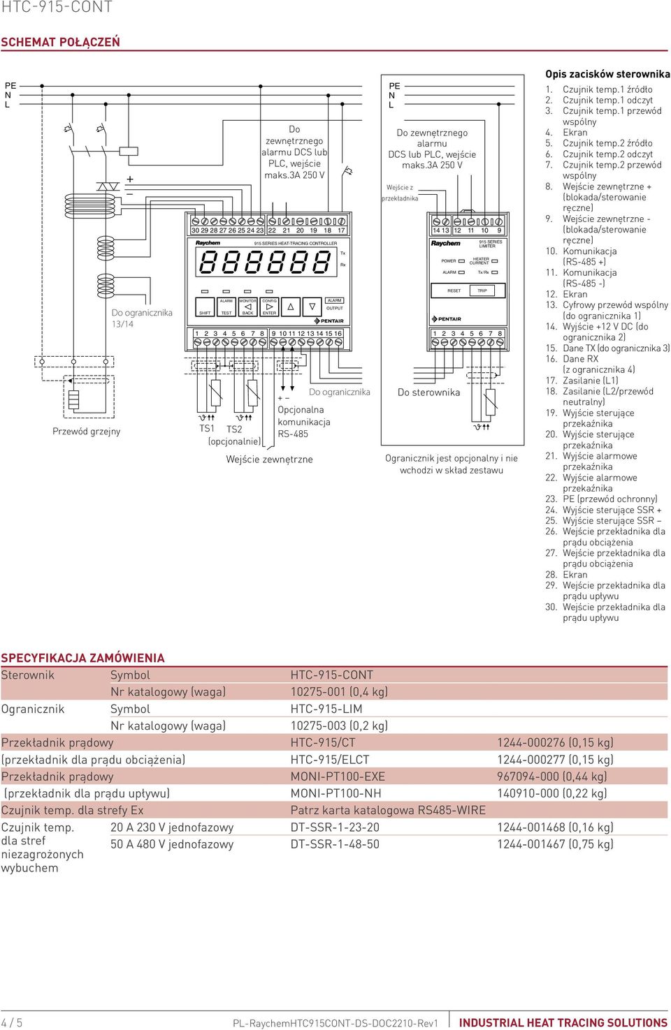 3a 250 V Wejście zewnętrzne Do ogranicznika + Opcjonalna komunikacja RS-485 Tx PE N L Do zewnętrznego alarmu DCS lub PLC, wejście maks.