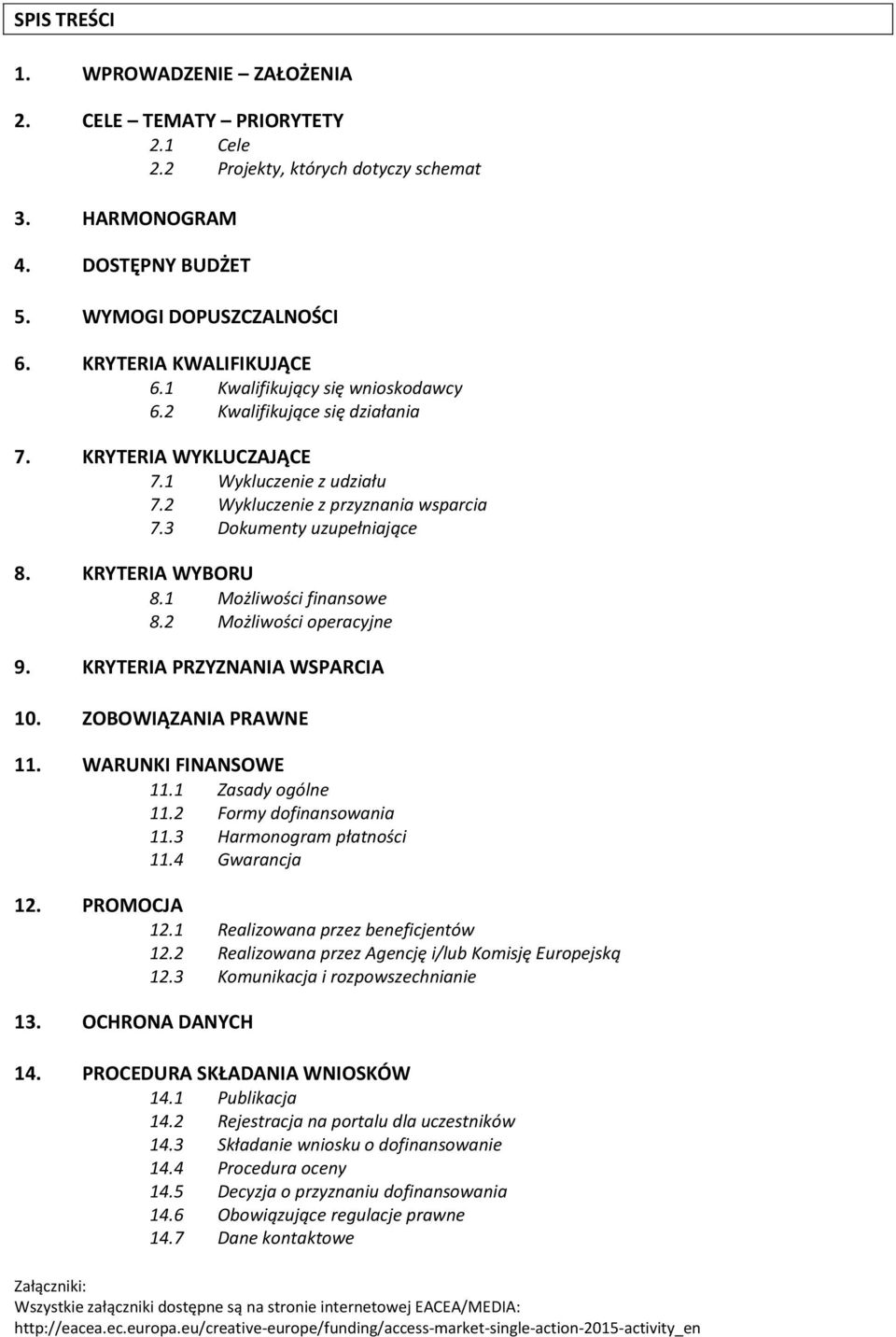 KRYTERIA WYBORU 8.1 Możliwości finansowe 8.2 Możliwości operacyjne 9. KRYTERIA PRZYZNANIA WSPARCIA 10. ZOBOWIĄZANIA PRAWNE 11. WARUNKI FINANSOWE 11.1 Zasady ogólne 11.2 Formy dofinansowania 11.