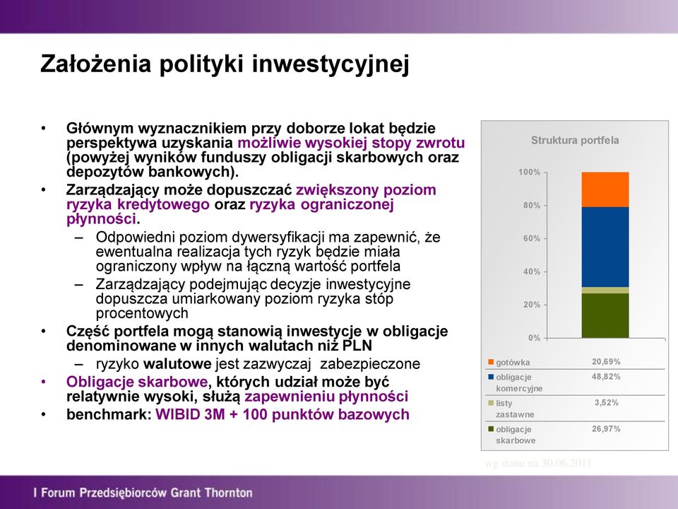 Odpowiedni poziom dywersyfikacji ma zapewnić, że ewentualna realizacja tych ryzyk będzie miała ograniczony wpływ na łączną wartość portfela Zarządzający podejmując decyzje inwestycyjne dopuszcza