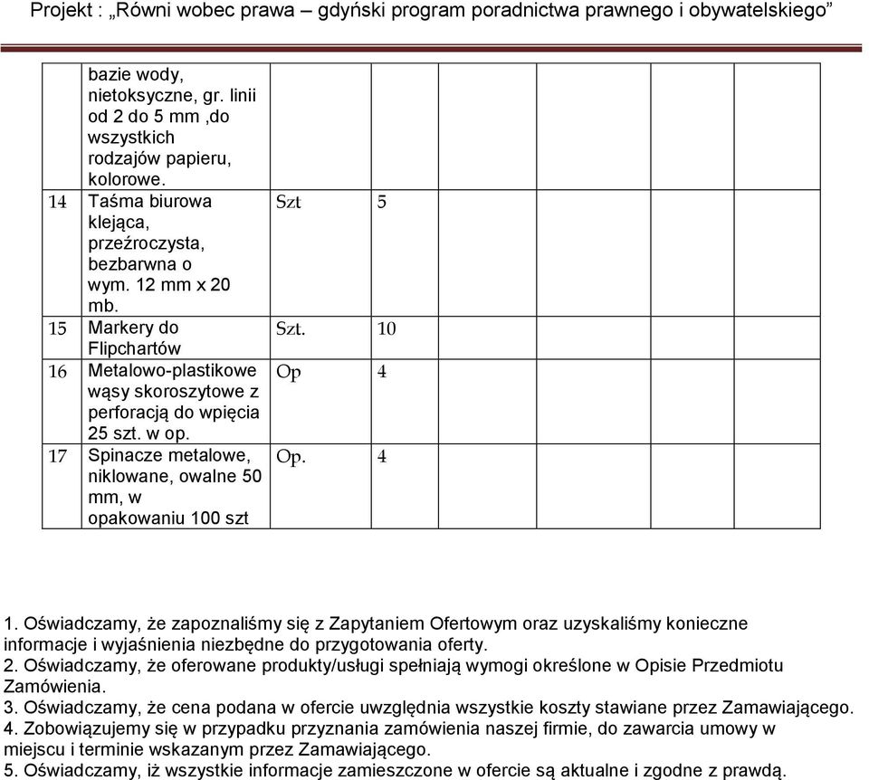 Oświadczamy, że zapoznaliśmy się z Zapytaniem Ofertowym oraz uzyskaliśmy konieczne informacje i wyjaśnienia niezbędne do przygotowania oferty. 2.