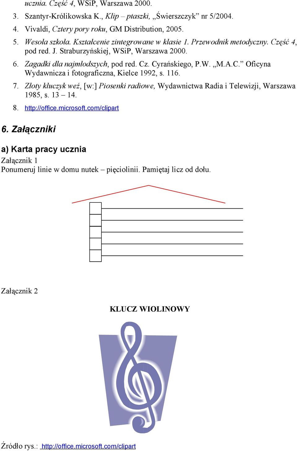 116. 7. Złoty kluczyk weź, [w:] Piosenki radiowe, Wydawnictwa Radia i Telewizji, Warszawa 1985, s. 13 14. 8. http://office.microsoft.com/clipart 6.