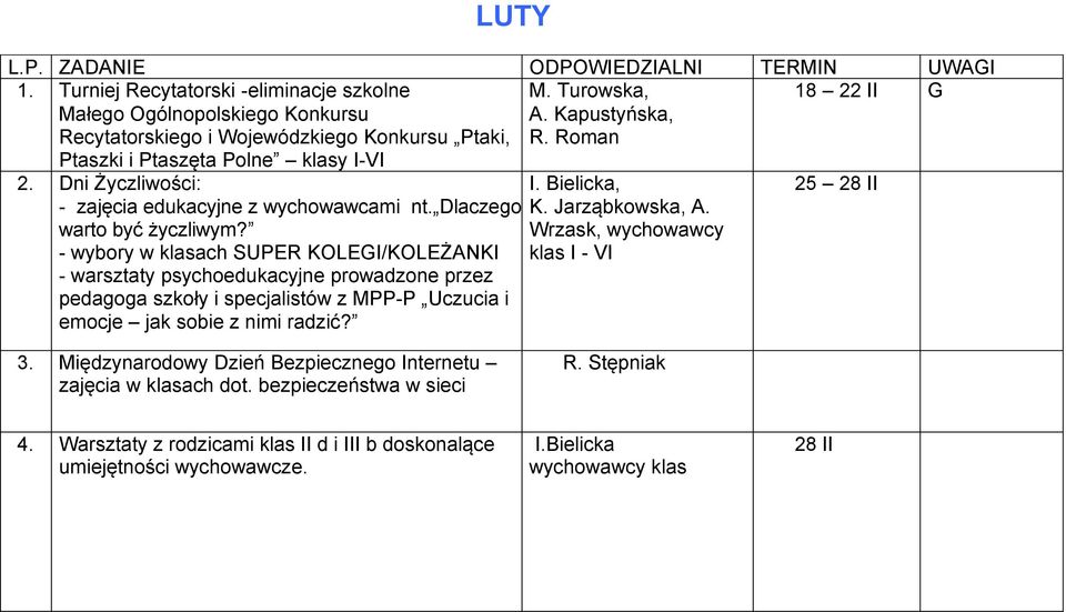 Roman 18 22 II 2. Dni Życzliwości: - zajęcia edukacyjne z wychowawcami nt. Dlaczego warto być życzliwym?