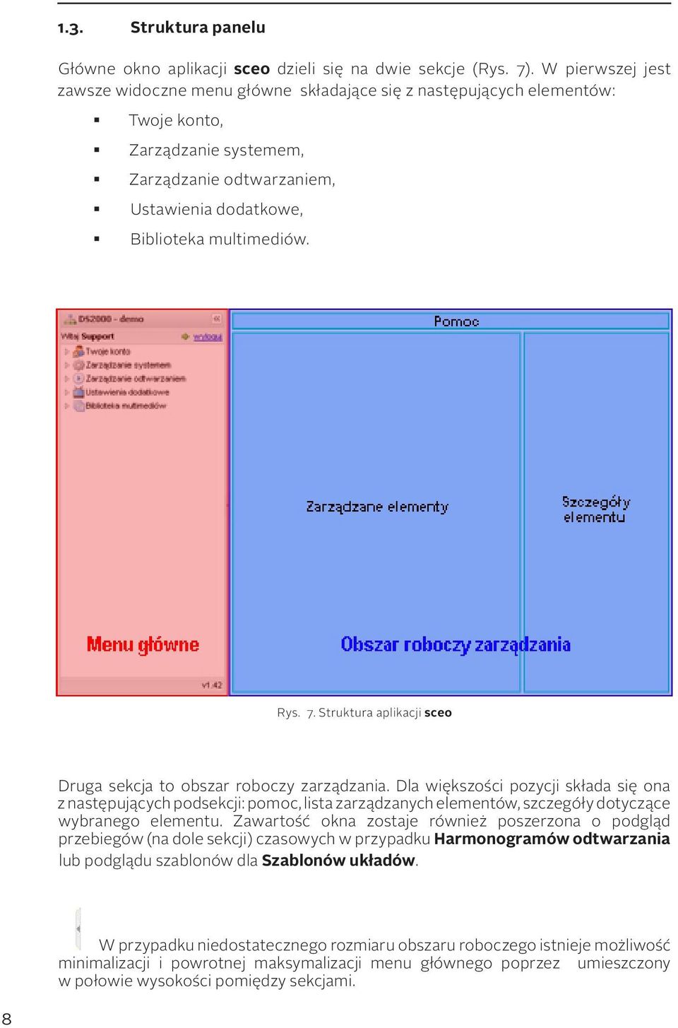 7. Struktura aplikacji sceo Druga sekcja to obszar roboczy zarządzania.