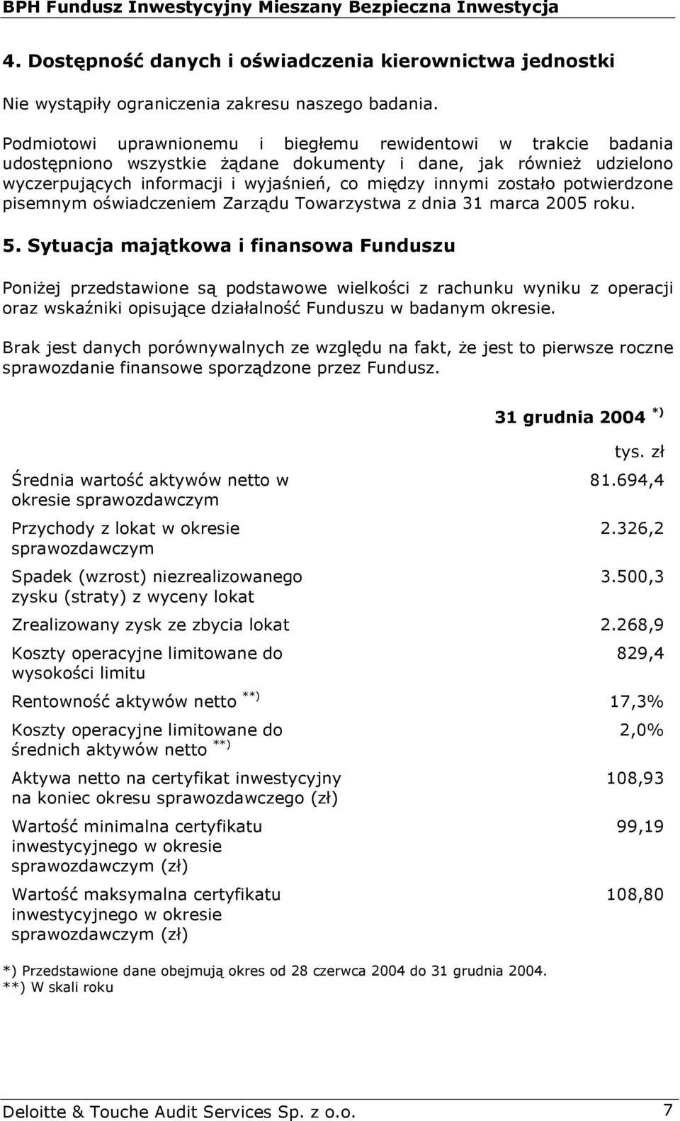 potwierdzone pisemnym oświadczeniem Zarządu Towarzystwa z dnia 31 marca 2005 roku. 5.