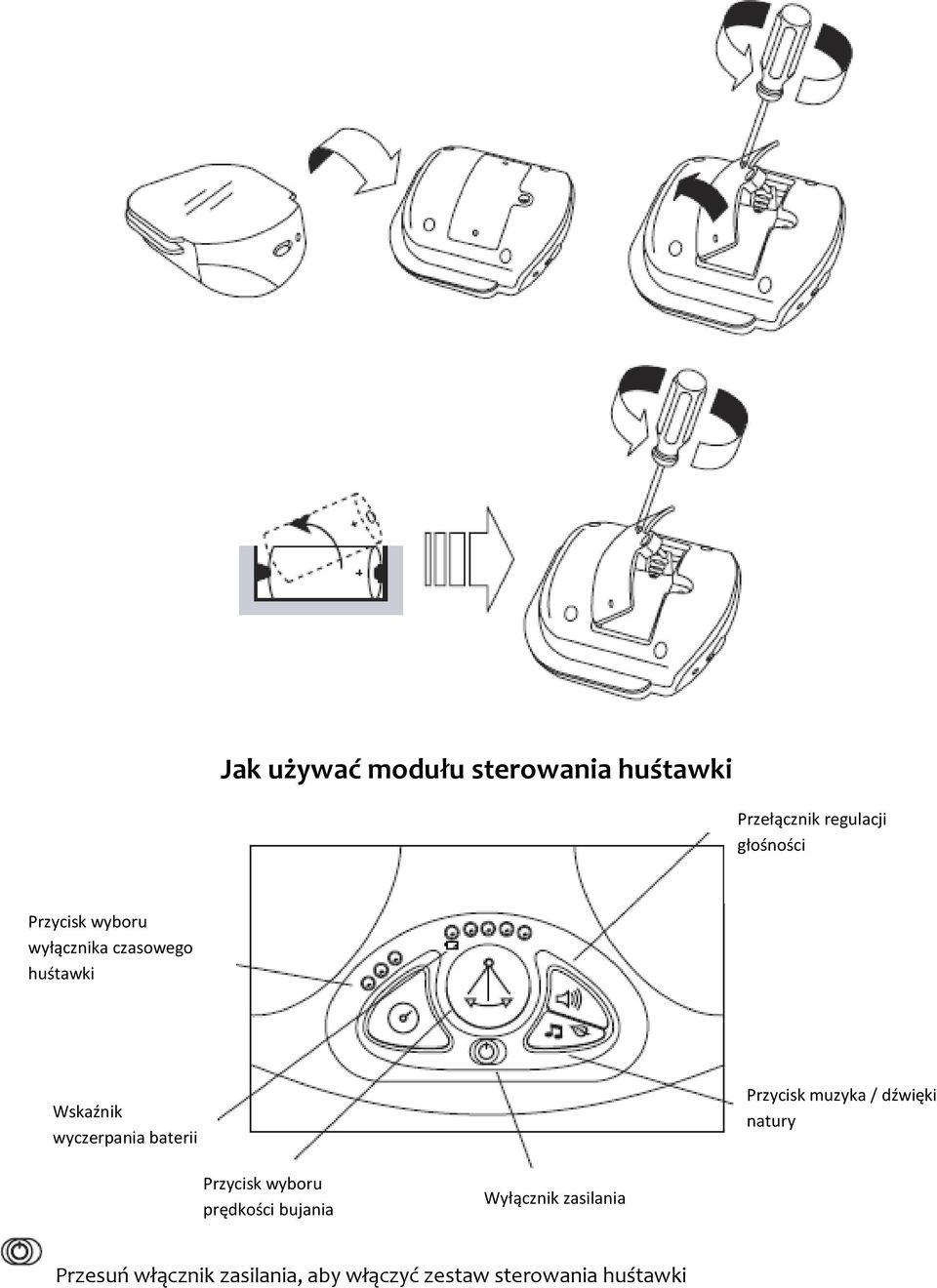 Przycisk muzyka / dźwięki natury Przycisk wyboru prędkości bujania