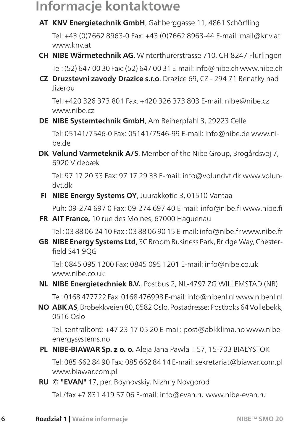 cz www.nibe.cz DE NIBE Systemtechnik GmbH, Am Reiherpfahl 3, 29223 Celle Tel: 05141/7546-0 Fax: 05141/7546-99 E-mail: info@nibe.de www.nibe.de DK Vølund Varmeteknik A/S, Member of the Nibe Group, Brogårdsvej 7, 6920 Videbæk Tel: 97 17 20 33 Fax: 97 17 29 33 E-mail: info@volundvt.