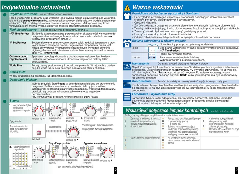 Funkcje dodatkowe oraz zestawienie programów, strona 7. TimePerfect EcoPerfect Ochrona przed zagnieceniami Skrócenie czasu prania przy porównywalnej skutecznoci w stosunku do programu standardowego.