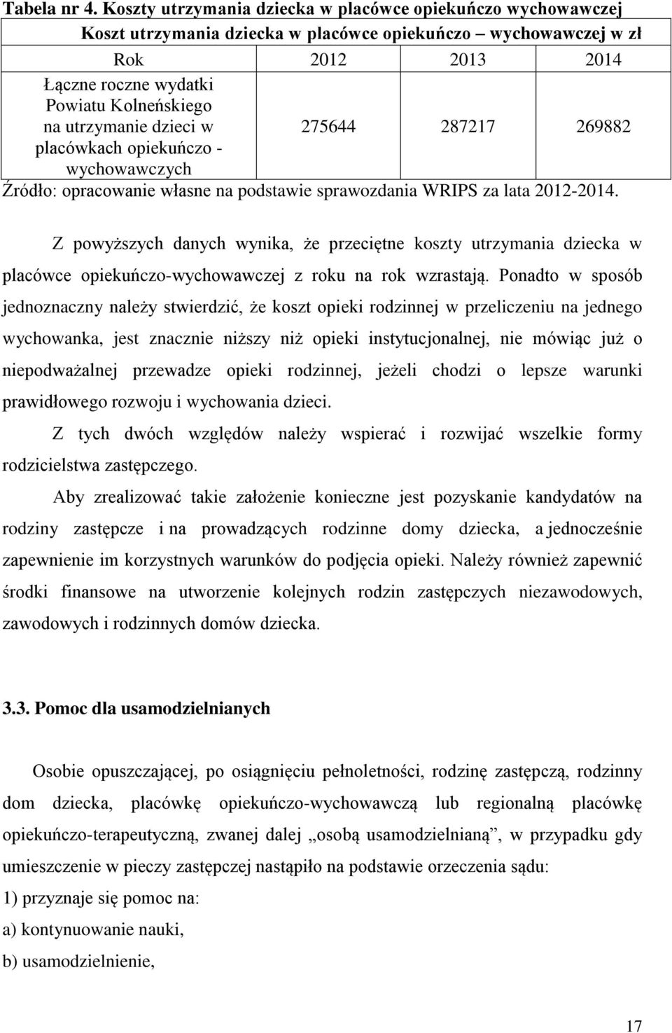 utrzymanie dzieci w 275644 287217 269882 placówkach opiekuńczo - wychowawczych Źródło: opracowanie własne na podstawie sprawozdania WRIPS za lata 2012-2014.