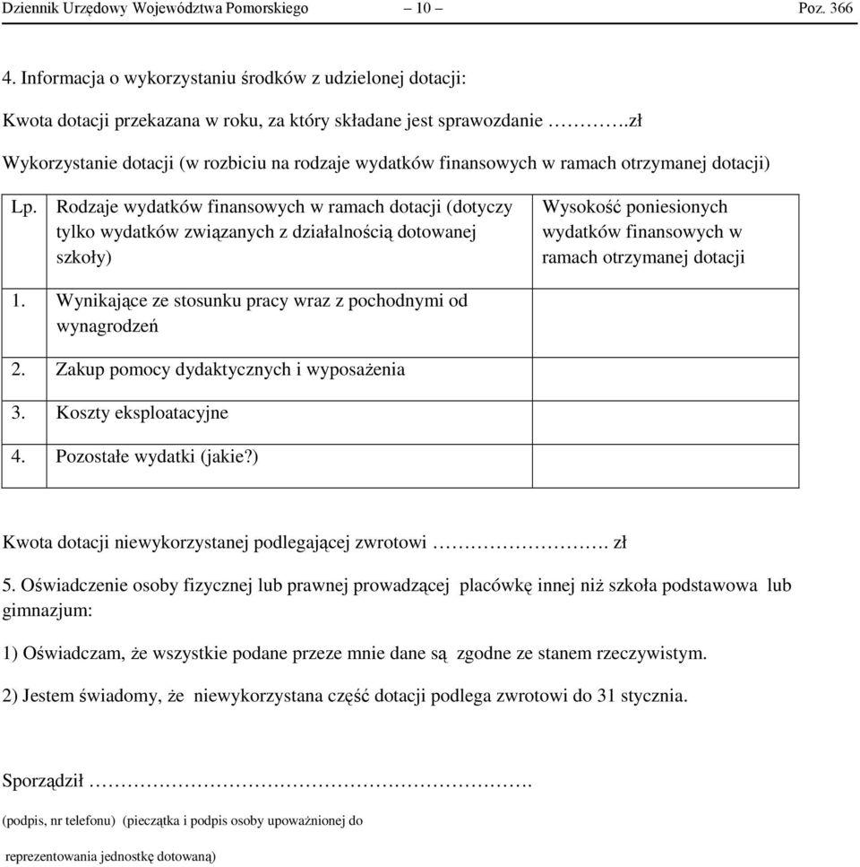 Rodzaje wydatków finansowych w ramach dotacji (dotyczy tylko wydatków związanych z działalnością dotowanej szkoły) Wysokość poniesionych wydatków finansowych w ramach otrzymanej dotacji 1.