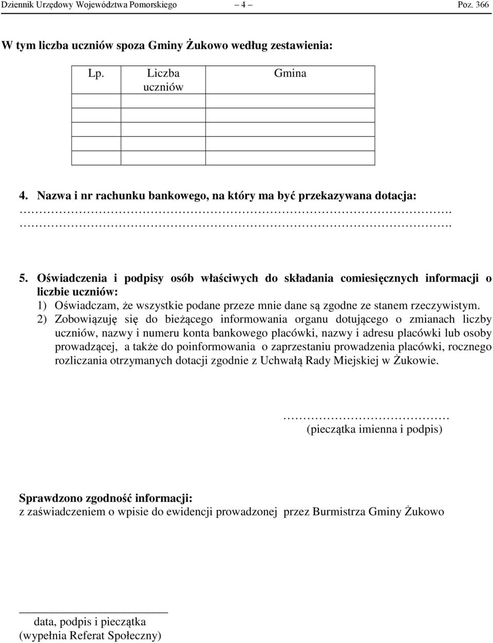 Oświadczenia i podpisy osób właściwych do składania comiesięcznych informacji o liczbie uczniów: 1) Oświadczam, że wszystkie podane przeze mnie dane są zgodne ze stanem rzeczywistym.