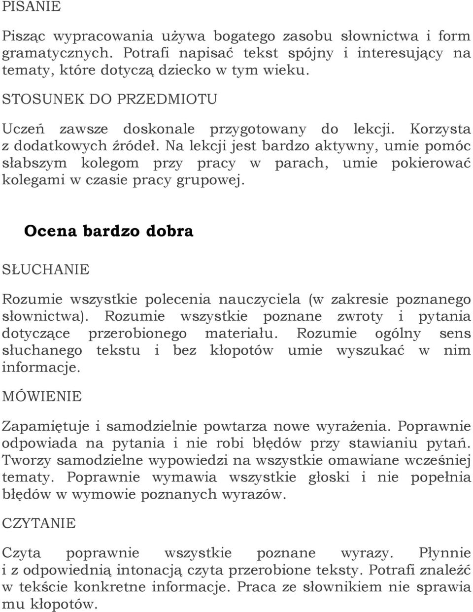 Na lekcji jest bardzo aktywny, umie pomóc słabszym kolegom przy pracy w parach, umie pokierować kolegami w czasie pracy grupowej.