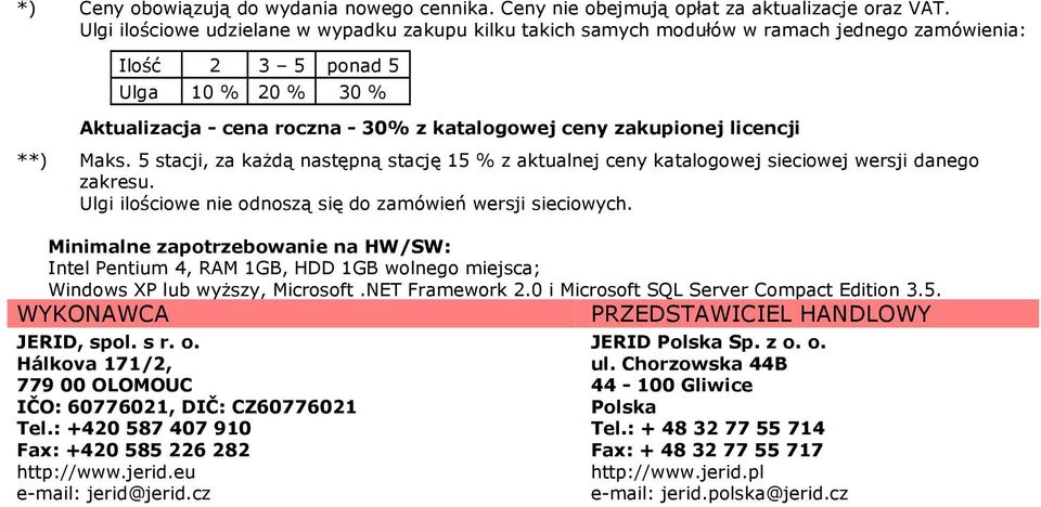 zakupionej licencji **) Maks. 5 stacji, za każdą następną stację 15 % z aktualnej ceny katalogowej sieciowej wersji danego zakresu. Ulgi ilościowe nie odnoszą się do zamówień wersji sieciowych.