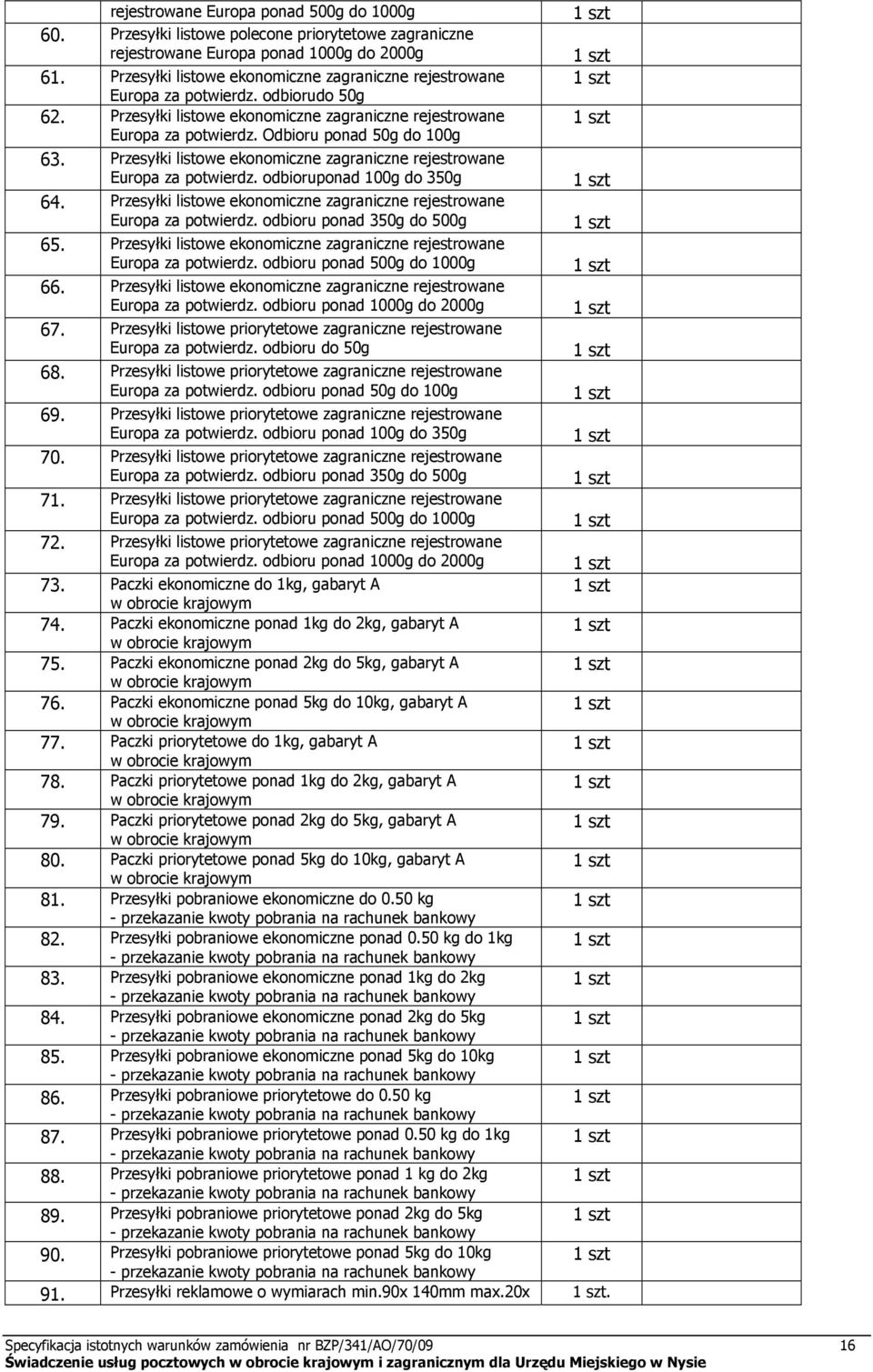 Przesyłki listowe ekonomiczne zagraniczne rejestrowane Europa za potwierdz. odbioruponad 100g do 350g 64. Przesyłki listowe ekonomiczne zagraniczne rejestrowane Europa za potwierdz.