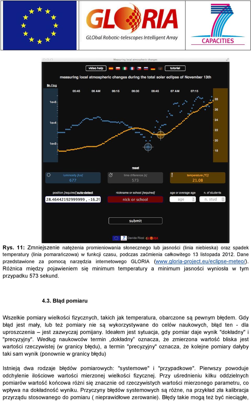 Różnica między pojawieniem się minimum temperatury a minimum jasności wyniosła w tym przypadku 573 