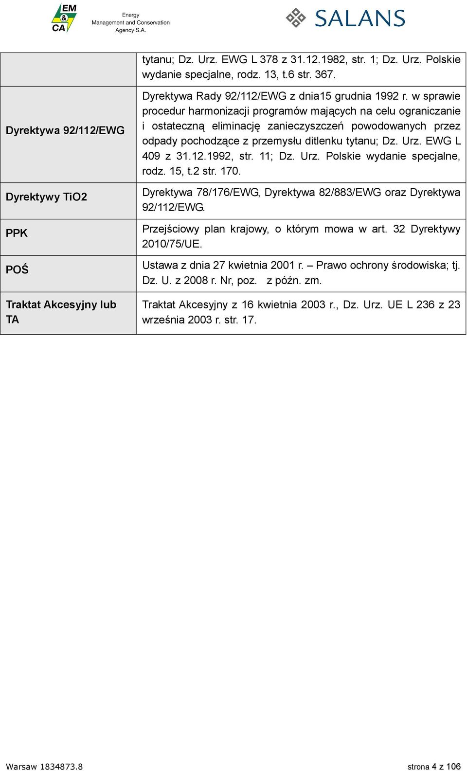 w sprawie procedur harmonizacji programów mających na celu ograniczanie i ostateczną eliminację zanieczyszczeń powodowanych przez odpady pochodzące z przemysłu ditlenku tytanu; Dz. Urz.