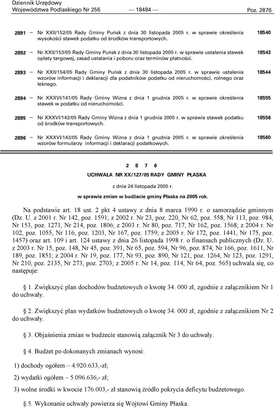 2893 Nr XXII/154/05 Rady Gminy Puńsk z dnia 30 listopada 2005 r. w sprawie ustalenia wzorów informacji i deklaracji dla podatników podatku od nieruchomości, rolnego oraz leśnego.