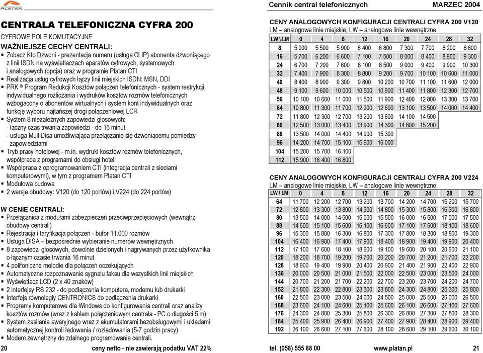 dzwoniącego 16 5 700 6 200 6 600 7 100 7 500 8 000 8 400 8 900 9 300 z linii ISDN na wyświetlaczach aparatów cyfrowych, systemowych 24 6 700 7 200 7 600 8 100 8 500 9 000 9 400 9 900 10 300 i