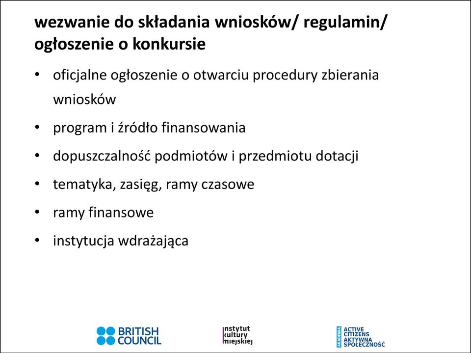 program i źródło finansowania dopuszczalność podmiotów i przedmiotu