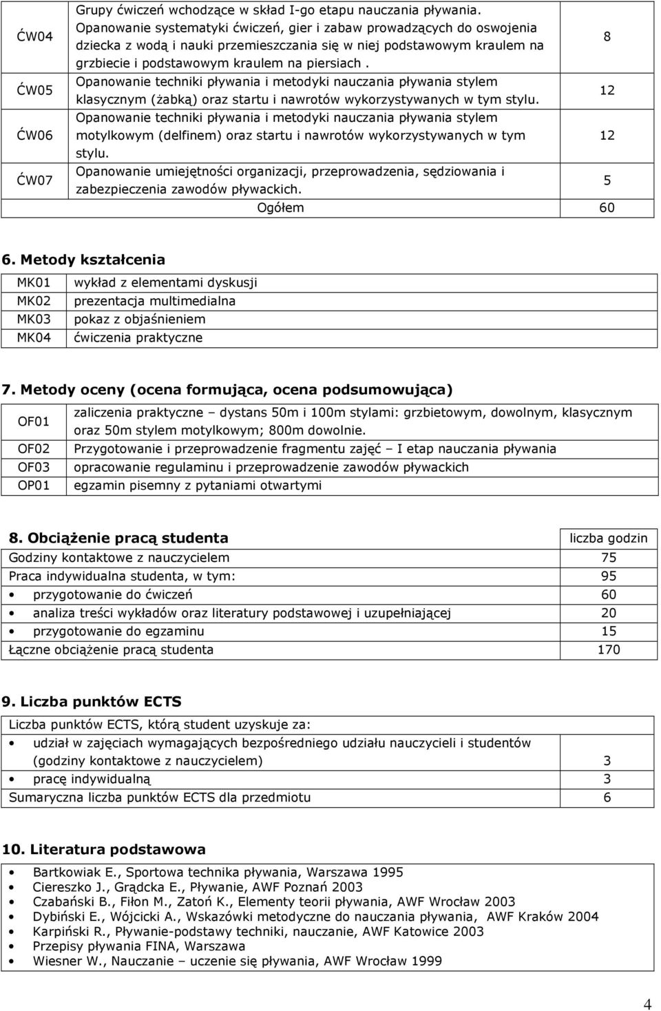 Opanowanie techniki i metodyki nauczania stylem klasycznym (żabką) oraz startu i nawrotów wykorzystywanych w tym stylu.