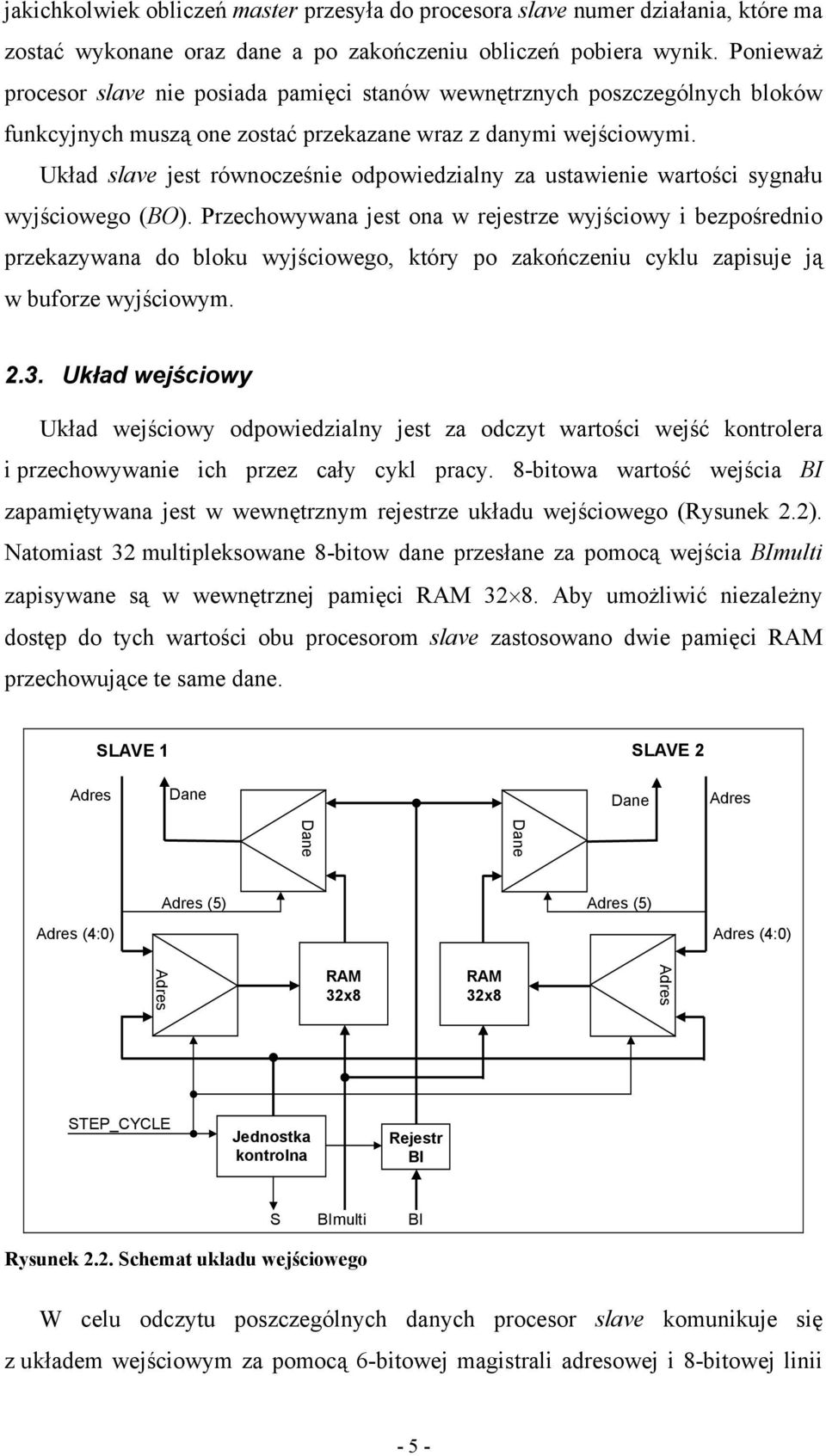 Układ slave jest równocześnie odpowiedzialny za ustawienie wartości sygnału wyjściowego (BO).