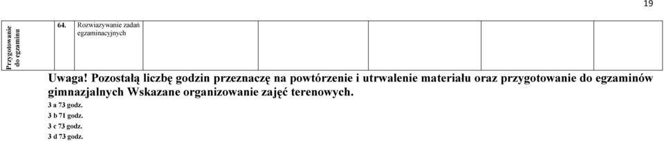 Pozostałą liczbę godzin przeznaczę na powtórzenie i utrwalenie