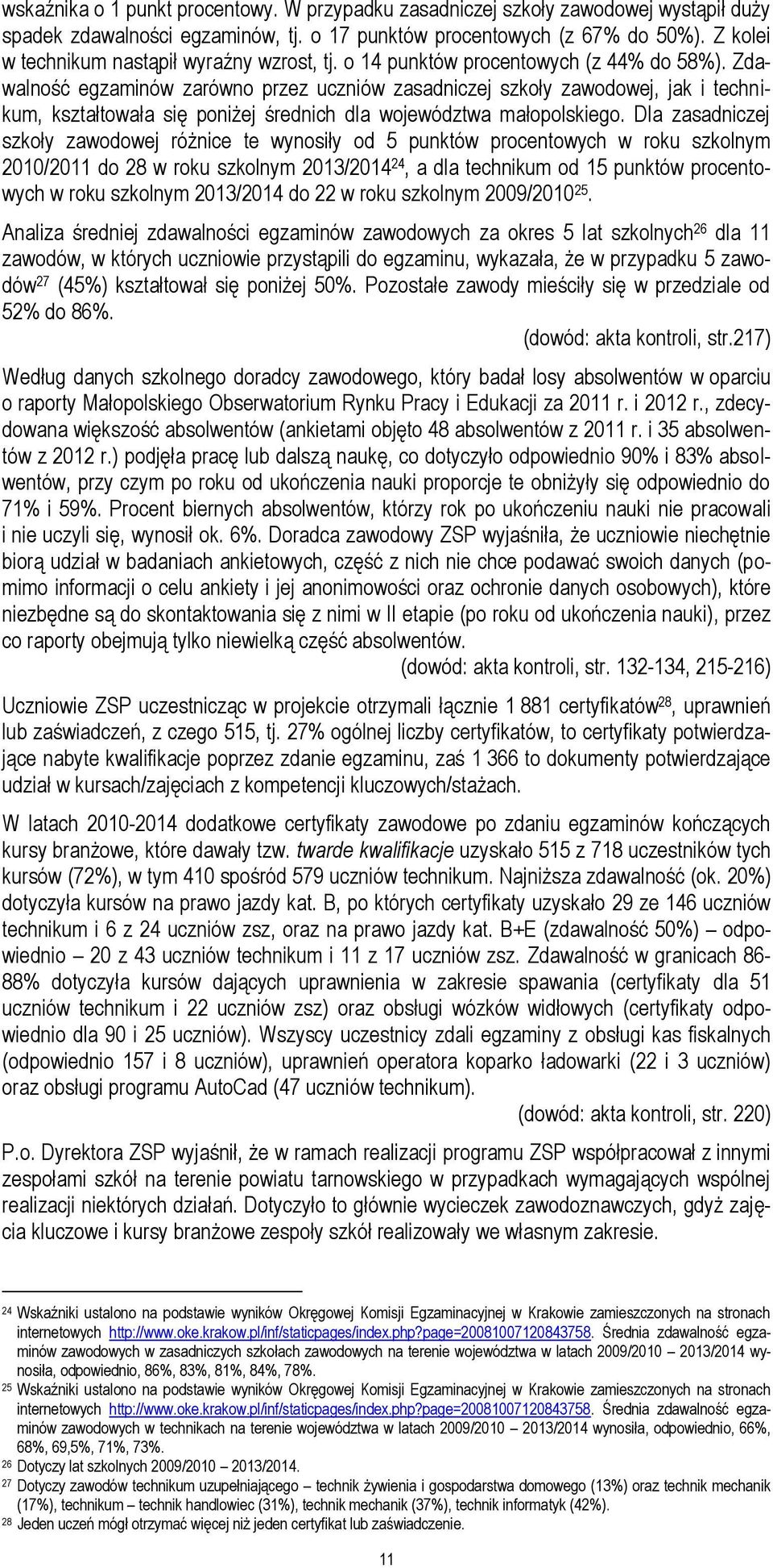 Zdawalność egzaminów zarówno przez uczniów zasadniczej szkoły zawodowej, jak i technikum, kształtowała się poniżej średnich dla województwa małopolskiego.