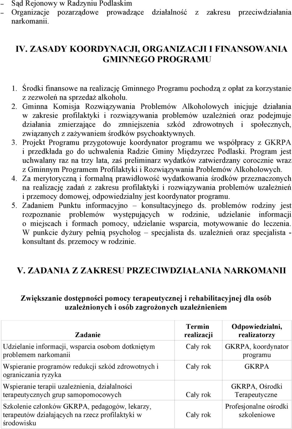 Gminna Komisja Rozwiązywania Problemów Alkoholowych inicjuje działania w zakresie profilaktyki i rozwiązywania problemów uzależnień oraz podejmuje działania zmierzające do zmniejszenia szkód