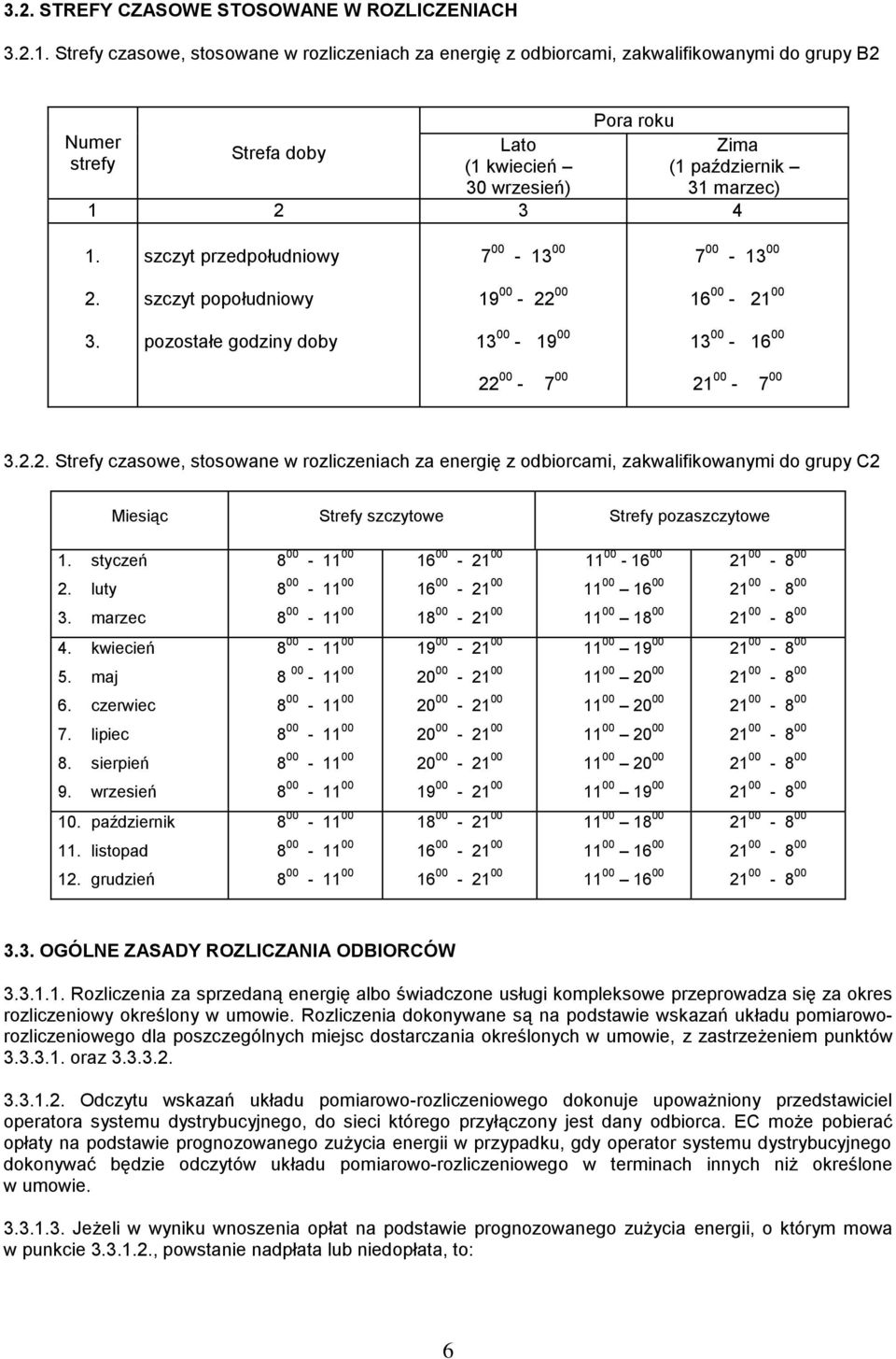 4 1. szczyt przedpołudniowy 7 00-13 00 7 00-13 00 2. szczyt popołudniowy 19 00-22 00 3. pozostałe godziny doby 13 00-19 00 13 00-16 00 22 00-7 00 21 00-7 00 3.2.2. Strefy czasowe, stosowane w rozliczeniach za energię z odbiorcami, zakwalifikowanymi do grupy C2 Miesiąc Strefy szczytowe Strefy pozaszczytowe 1.