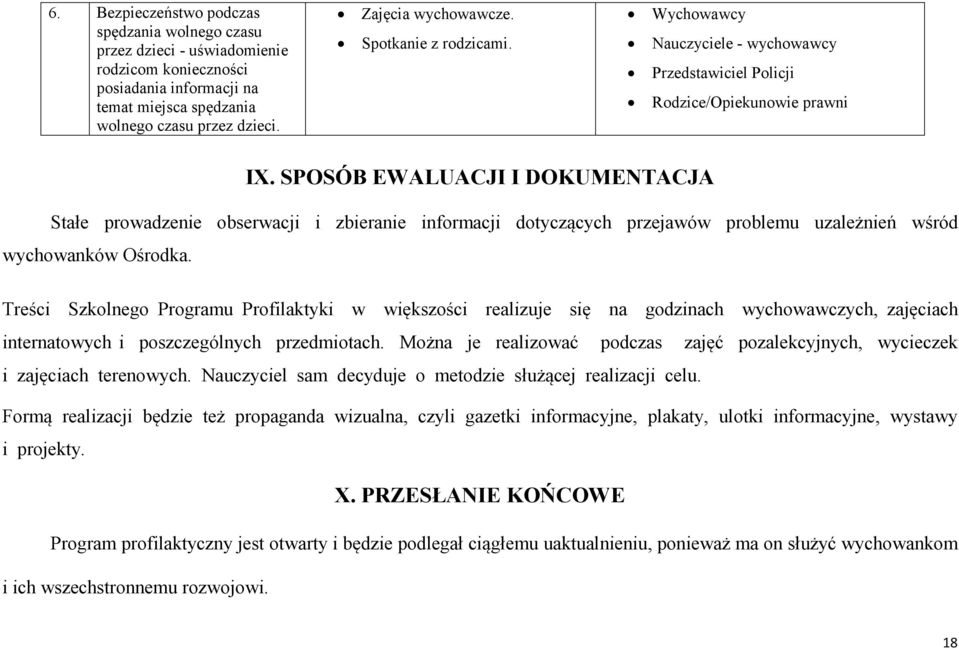 SPOSÓB EWALUACJI I DOKUMENTACJA Stałe prowadzenie obserwacji i zbieranie informacji dotyczących przejawów problemu uzależnień wśród wychowanków Ośrodka.