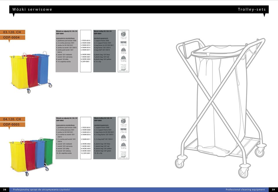 RAMK-0010 5. RAMK-0011 6. WORE-0002 7. WORE-0001 8. WORE-0003 9. ZAPI-0001 Waste trolley 03.120. CH ODP-0004 1. support frame 3500 2. 2 x support frame 3501 3. bag frame 2x120 350130 C 4.