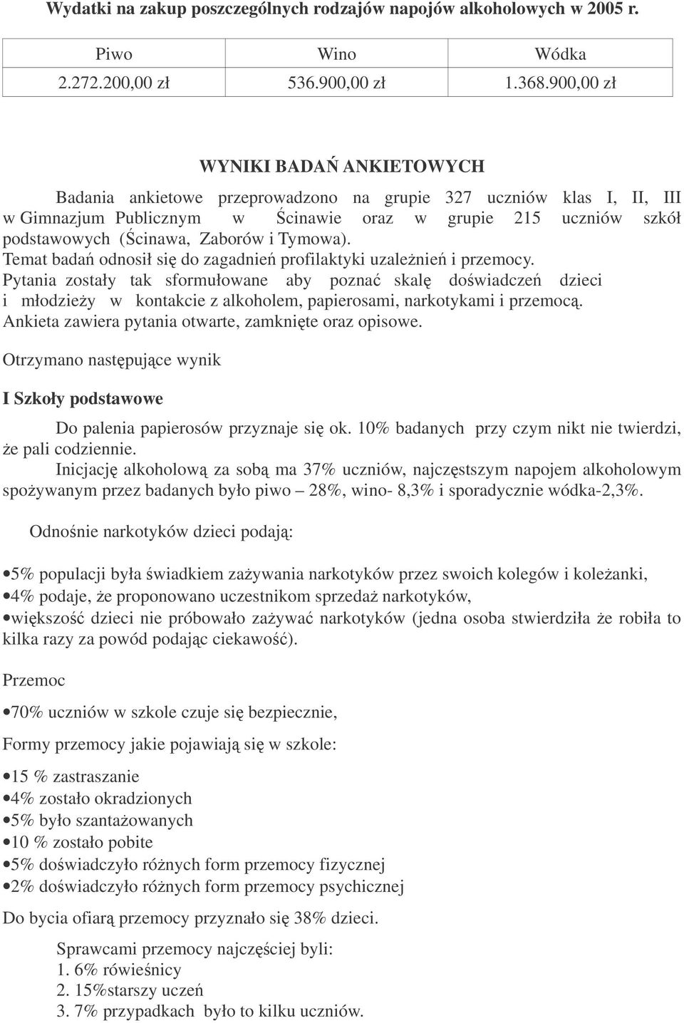 i Tymowa). Temat bada odnosił si do zagadnie profilaktyki uzalenie i przemocy.