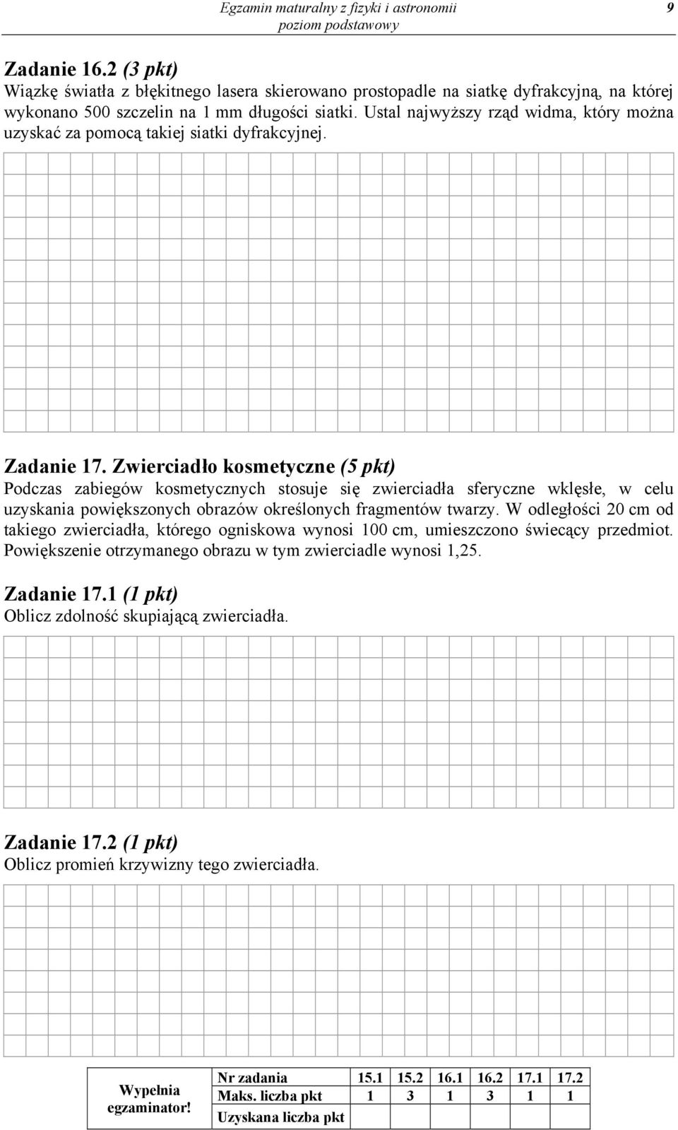 Zwierciadło kosmetyczne (5 pkt) Podczas zabiegów kosmetycznych stosuje się zwierciadła sferyczne wklęsłe, w celu uzyskania powiększonych obrazów określonych fragmentów twarzy.