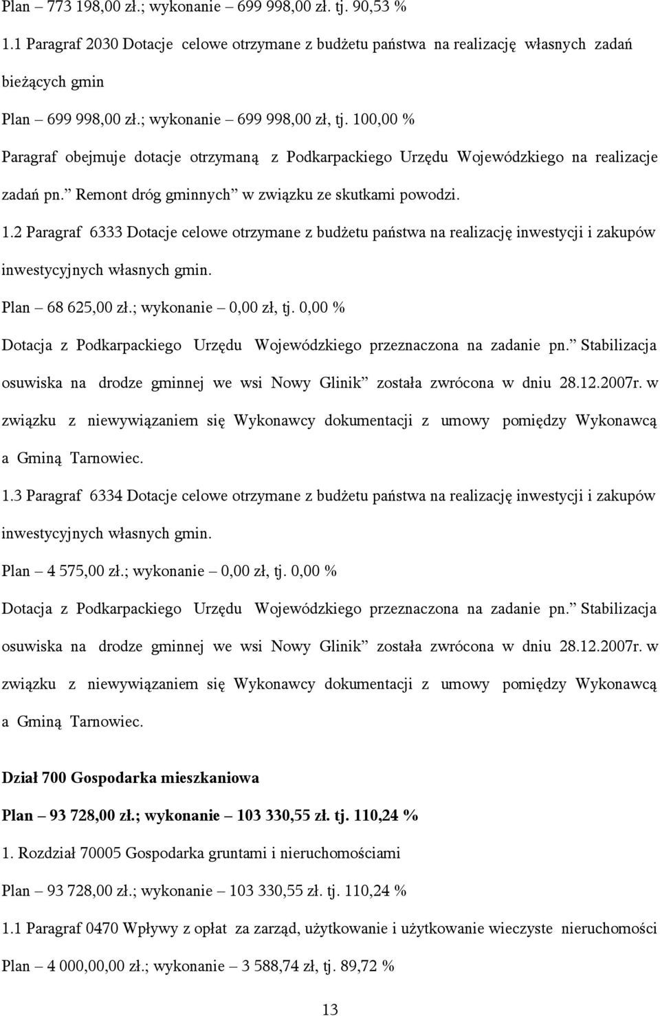 Plan 68 625,00 zł.; wykonanie 0,00 zł, tj. 0,00 % Dotacja z Podkarpackiego Urzędu Wojewódzkiego przeznaczona na zadanie pn.